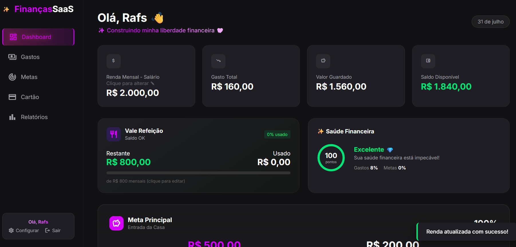 FinançasSaaS - Dashboard